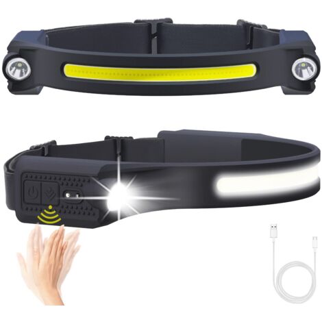 Rechargeable LED Headlamp Head Torch with 5 Modes Motion Sensor for Fishing, Camping, Hiking (260 Degree Waterproof + USB C)