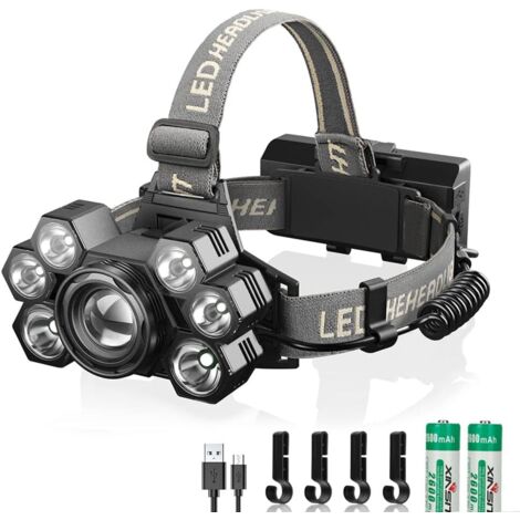 Rechargeable LED Headlamp, Super Bright 20000 Lumens 5 Modes LED & Red Light, USB Rechargeable 5200 mAh, IPX4 Waterproof Lightweight Adjustable Head Lamp