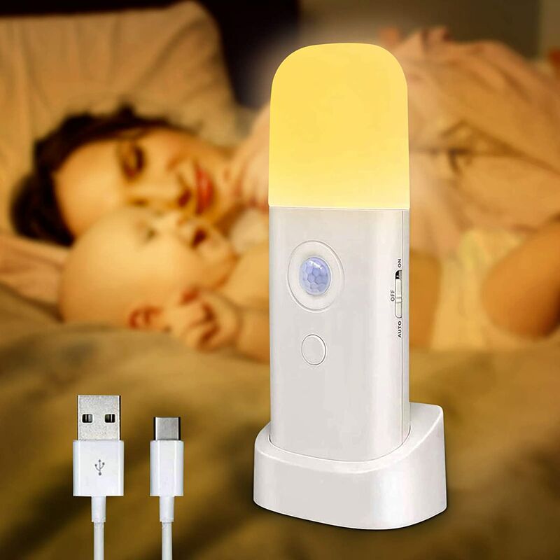 Rechargeable led Night Light for Adult, 2000mAh Indoor Motion Sensor Lamp, 5-Level Adjustable Brightness, Very Suitable for Kid and Baby (Warm Light)