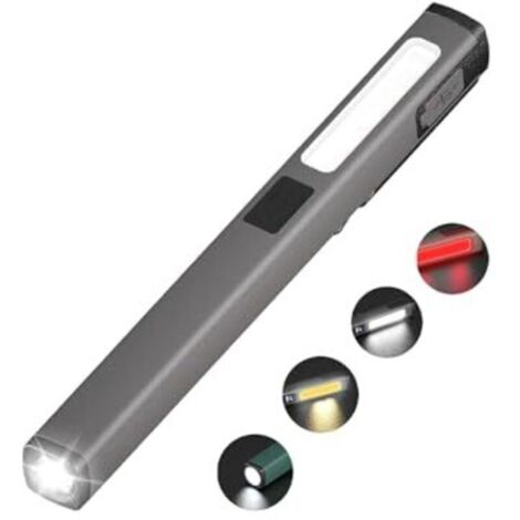 Rechargeable LED penlight, COB work light with white and red modes, USB-C cable, 6-mode portable work light with battery level indicator, waterproof, for camping