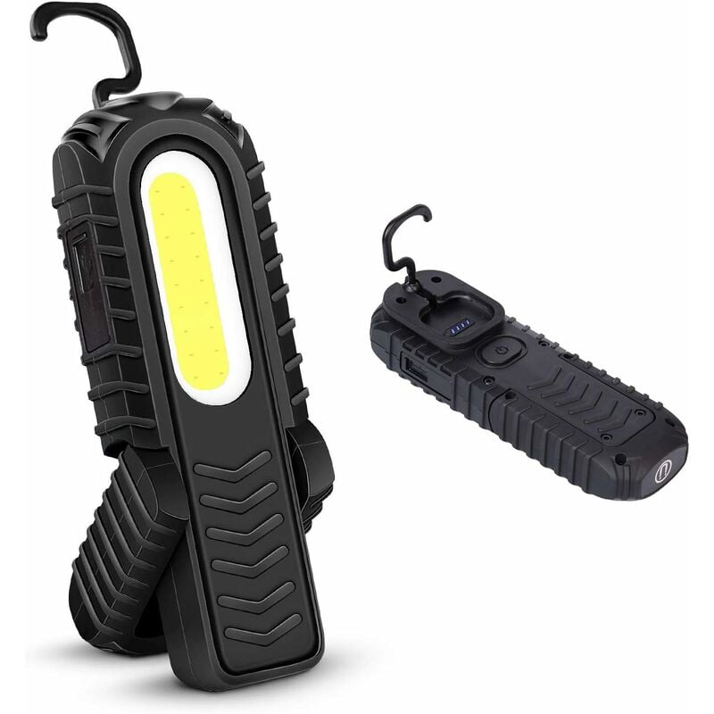 Osqi - Rechargeable led Work Light, 5W cob Front led Inspection Lights with Hook and Magnetic Base for Car, Camping, Emergency (Black)