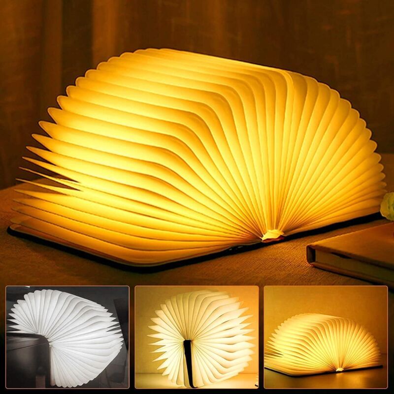 Rechargeable Livre lampe Pliante, 14 x 11 x 2,5 cm lampe de livre pliable, éclairage d'ambiance blanc chaud rechargeable par USB, lampe de bureau,