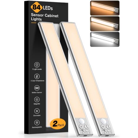 Rechargeable Motion Sensor LED Cabinet Lights 3 Colors 5 Brightness 4 Modes 2 Pack
