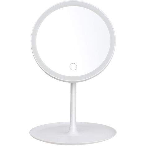 Rechargeable Round Makeup Mirror with L-ED Light Screen Switch Detachable Base Desk Makeup Mirror