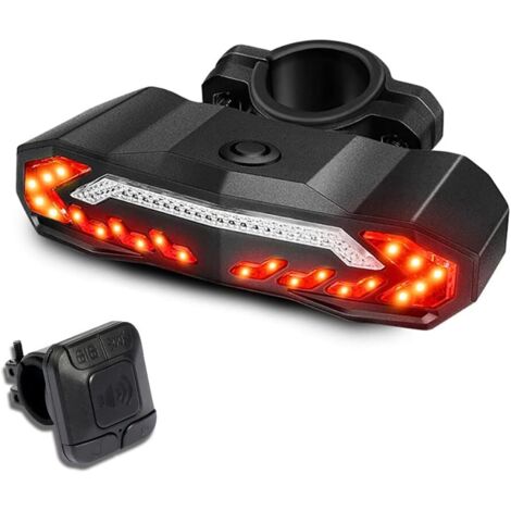 Rechargeable Smart Bike Rear Light, Remote Control Anti-theft Bike Alarm Horn with Turn Signals Brake Auto Tail Light On/Off Waterproof
