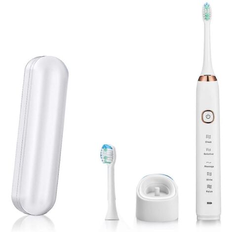 Rechargeable Toothbrush 5 Mode Smart Time Whitener Toothbrush,White--