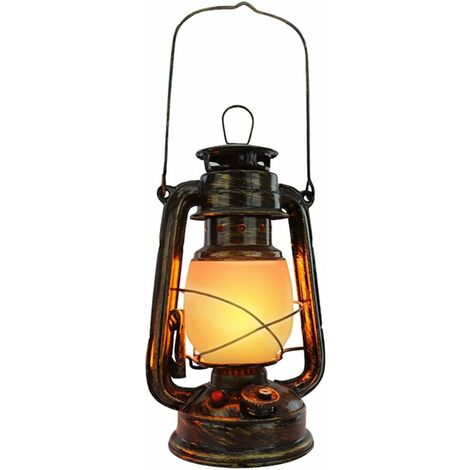 Rechargeable Vintage Lantern Hurricane Lamp Cordless Table Lamp LED Flame Light Outdoor Nightlight Retro Dimmable Camping Lamp With Charger, 3 Lighting Modes, 1800mAh, Bronze