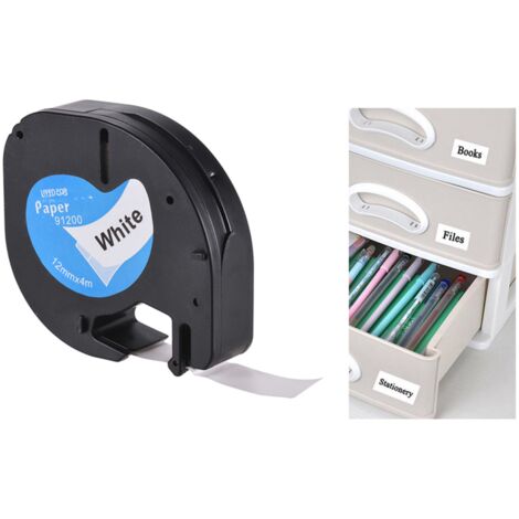 Recharges de ruban d'étiquettes autocollantes 91200, impression noire sur papier blanc, 12 mm x 4 m (1/2 pouce x 13 pieds), pour étiqueteuse DYMO LT-100H, 1 rouleau