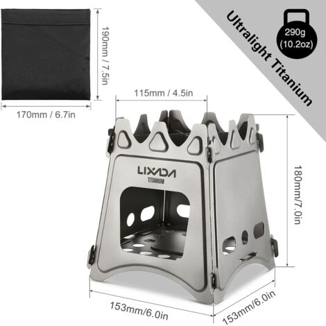 Réchaud à bois pliable compact en titane/acier inoxydable, idéal pour la cuisine en extérieur, les pique-niques et le camping. Brûleur à bois portable. Réchaud de cuisson portable.