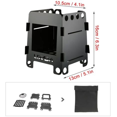 Réchaud à bois pliable d'extérieur, réchaud de camping portable en titane et acier inoxydable avec sac, réchaud de cuisson portable pour pique-nique et barbecue.