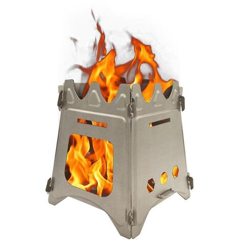 Réchaud à bois pliable ultraléger en titane, idéal pour le camping et les pique-niques.