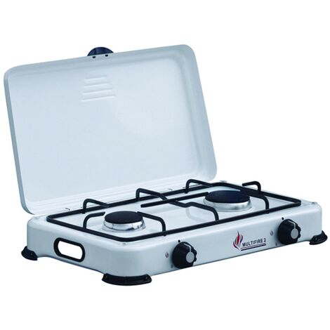 Réchaud à gaz 2 feux 3200W – Brûleurs fonte amovibles – Couvercle et plaque de cuisson – Compatible butane et propane – Intec