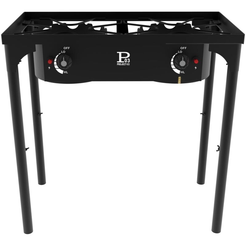 PROJECT R&eacute;chaud &agrave; Gaz 2 Feux 9KW 4 pieds Bruleurs en fonte Modulable en 3 Hauteurs - Cuisine Ext&eacute;rieure 74.5 x 40 x H80cm Allumage Piezo