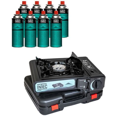 Réchaud à gaz 2200W + 8 Cartouches gaz butane Camping Road trips Piezo Mallette Etna INTEC