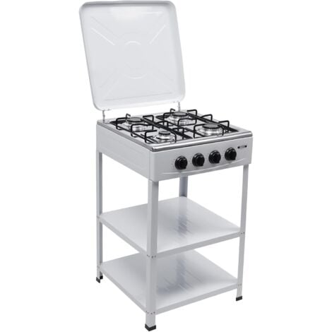 GOJOY Réchaud à gaz à 4 brûleurs avec étagère à 2 étages et couvercle, cuisinière à gaz commerciale Pour famille et activités de plein air, Haute efficacité de cuisson, pour camping et la préparation d'urge