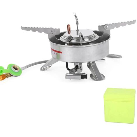 Réchaud à gaz butane portable BRS-10 pour le camping et les pique-niques en extérieur, type split, en acier inoxydable, avec brûleur puissant et grande flamme.