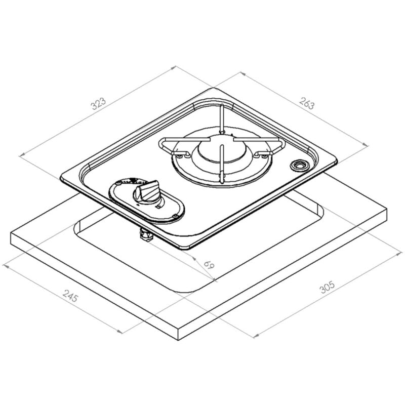 réchaud à gaz encastrable en acier inoxydable 1 feu 263×323 - navy load
