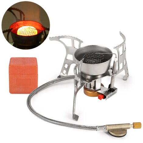 Réchaud à gaz pliable pour le camping, brûleur à gaz, allumage piézo-électrique, coupe-vent, réchaud de randonnée portable pour la cuisine en extérieur.