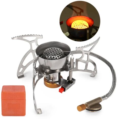 Réchaud à gaz pliable pour le camping, brûleur à gaz, allumage piézo-électrique, coupe-vent, réchaud de randonnée portable pour la cuisine en extérieur.