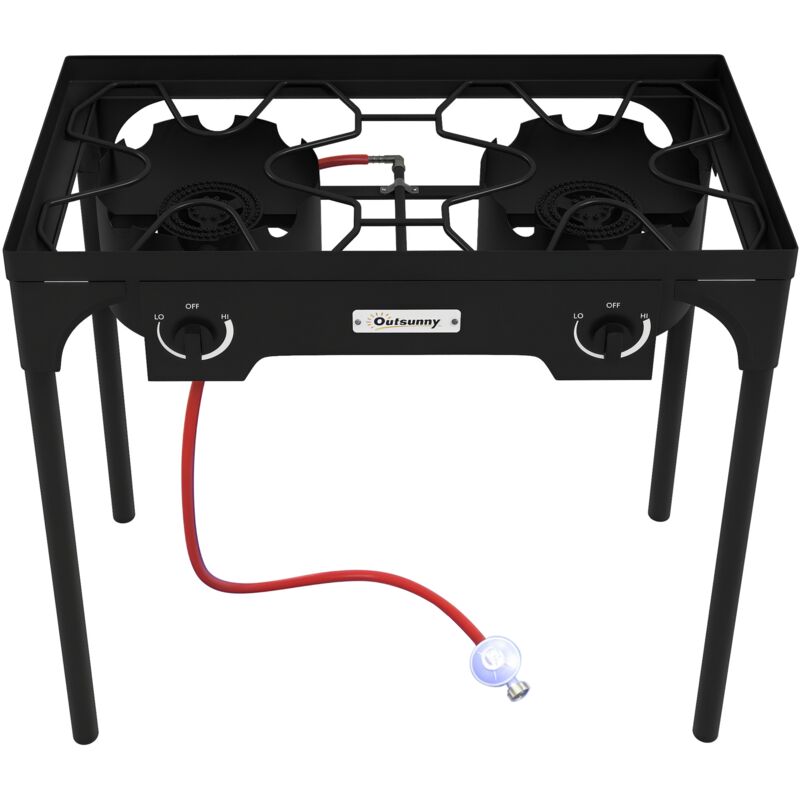 Outsunny - Réchaud à gaz portable 2 brûleurs 150 000 BTU/h métal noir