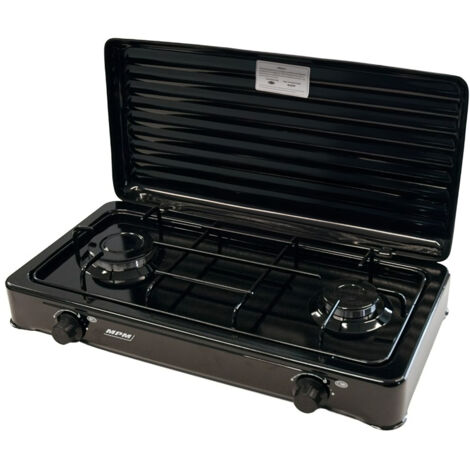 Réchaud à gaz portable 2 brûleurs réglables – Puissance 4300W – Butane/Propane – Compact et facile à nettoyer – Pour camping et situations d'urgence – MPM - KN-02