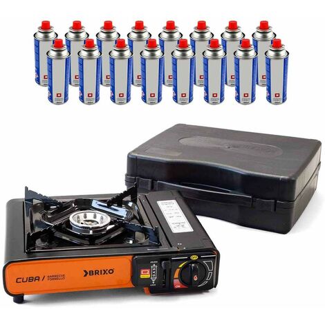 Rechaud à gaz portable 2200W CUBA + 16 cartouches de gaz BUTANE Camping