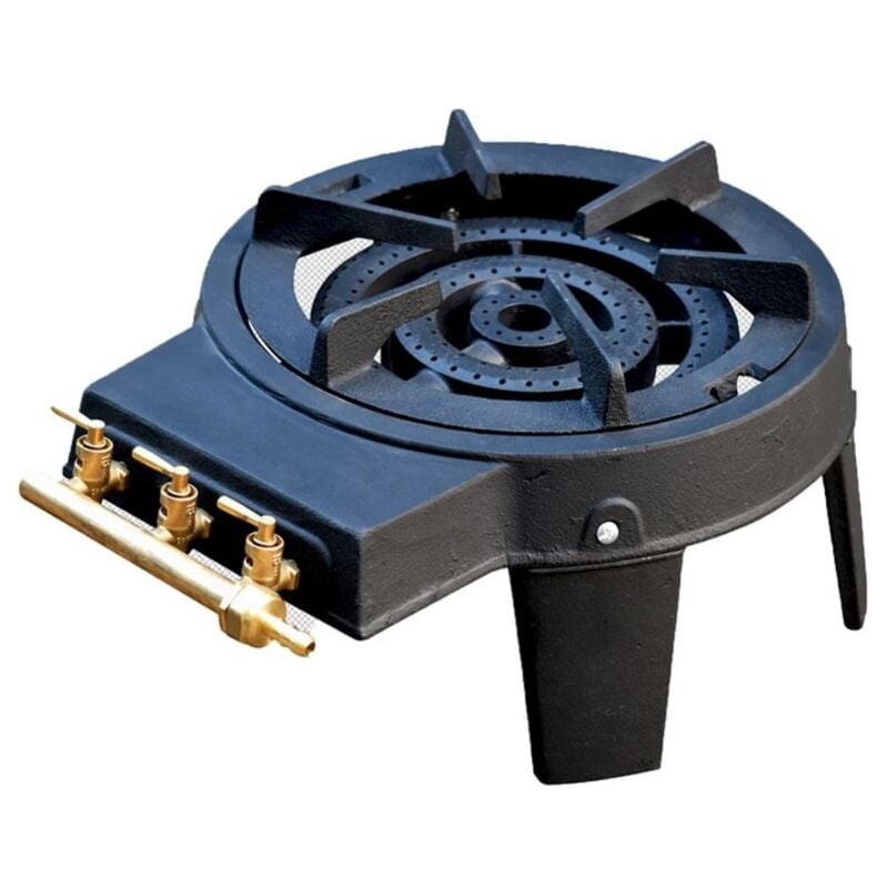 Réchaud à Gaz Traiteur 4 pieds 8,6KW 3 Bruleurs Gaz Butane ou Propane Fonte véritable KZ Garden