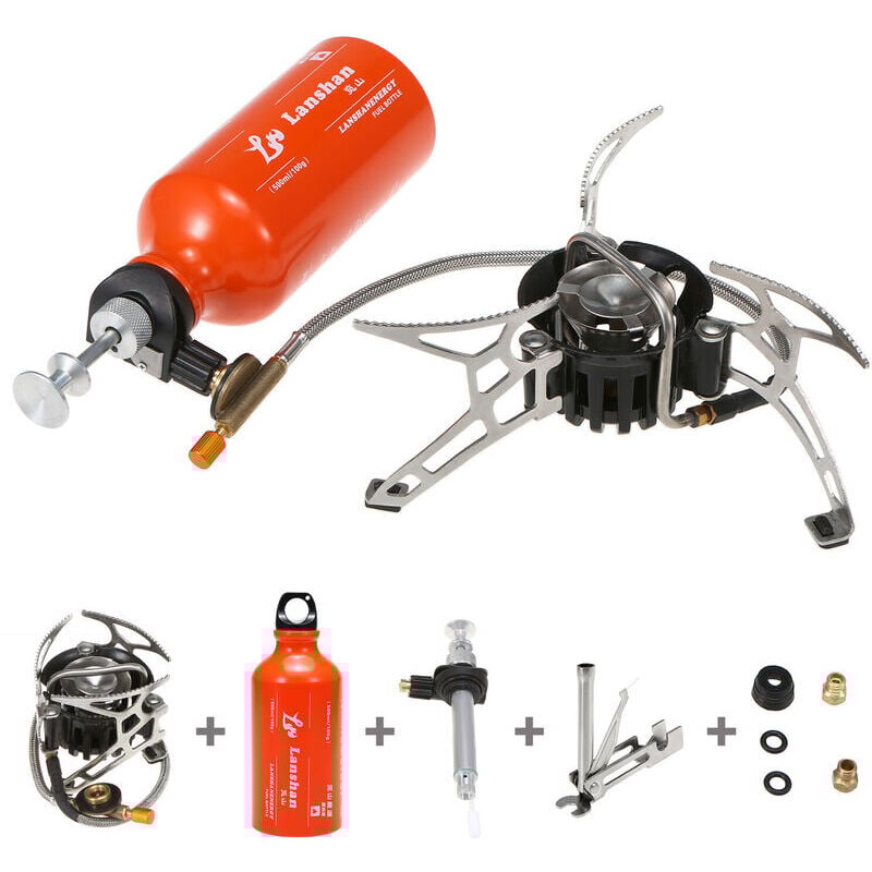 Réchaud à mazout multi-combustible de camping en plein air avec bouteille de carburant à essence de 500 ml pour alcool diesel