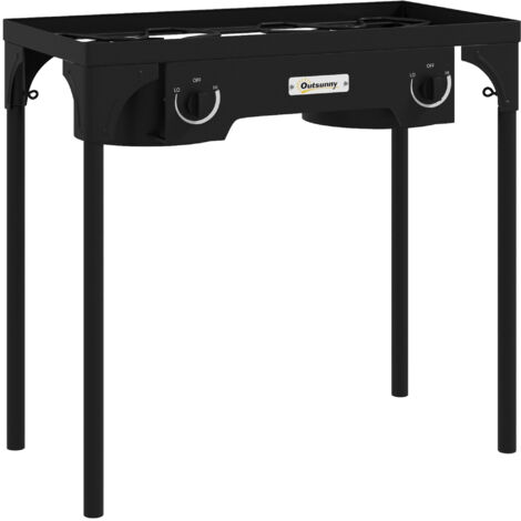 Réchaud camping 2 feux propane 150 000 BTU/h portable avec pieds démontables, fonte, extérieur