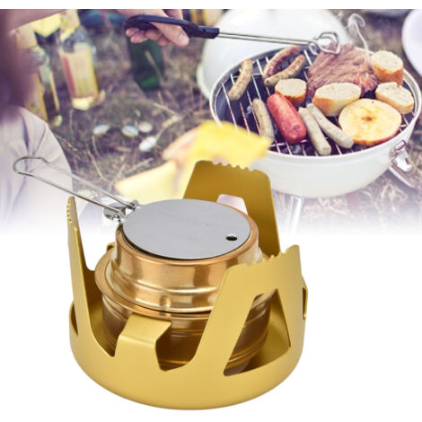 Réchaud Camping Portable Gazéifiable Anti-Vent Bareeo AF506E/506M avec Support Jaune Alliage Aluminium 186g et Rotative 360° pour Chauffage Barbecue