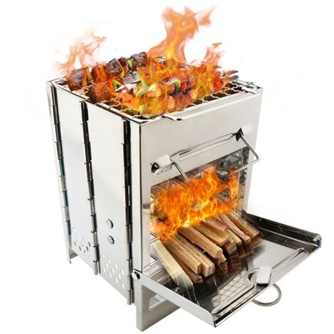 Réchaud de camping pliable pour randonnée, réchaud à bois, mini barbecue avec sac de transport, idéal pour la cuisine en camping et en randonnée.