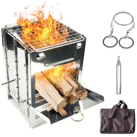 Réchaud de camping pliable pour randonnée, réchaud à bois, mini barbecue avec sac de transport, idéal pour la cuisine en camping et en randonnée.