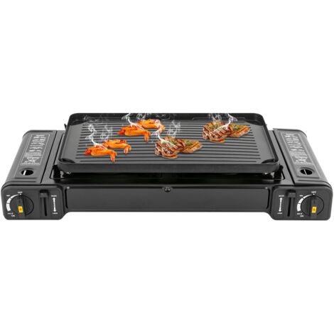 Réchaud de camping portable 2500W, 2 brûleurs, avec plaque de cuisson et étui de transport, fonctionne au butane ou au GPL, utilisation domestique et extérieure
