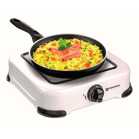 Réchaud gaz de camping 1 feu 1300W Blanc Grille amovible 4 Pieds KEMPER