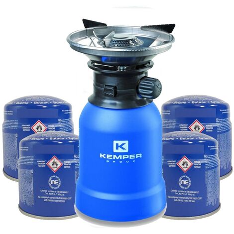 Rechaud gaz piezo KEMPER + 4 Cartouches Rechaud a gaz coque ABS Rechaud camping pour cartouche gaz 190g