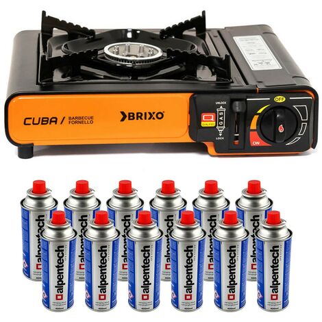 Rechaud gaz portable 2200W + 12 Cartouches de gaz Butane 250gr Camping BRIXO