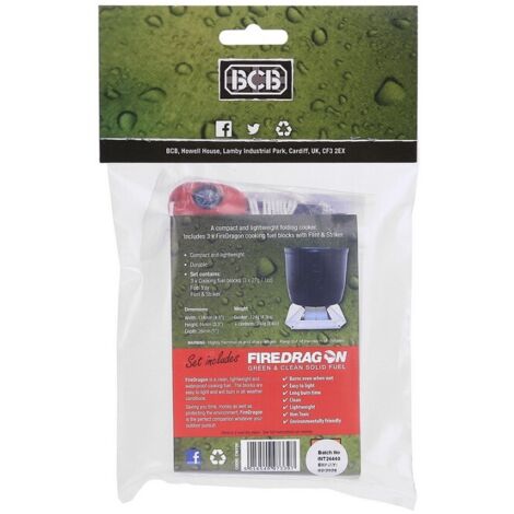 Réchaud pliable BCB Fire Dragon avec allume-feu et 3 cubes de combustible