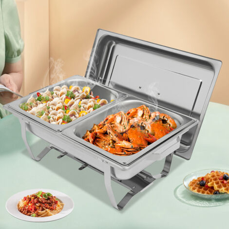 Réchauds pour buffet, lot de 2, 6 L, avec bord roulé, ensemble réchauds de restauration avec cadre pliable pour banquet de mariage ou fête
