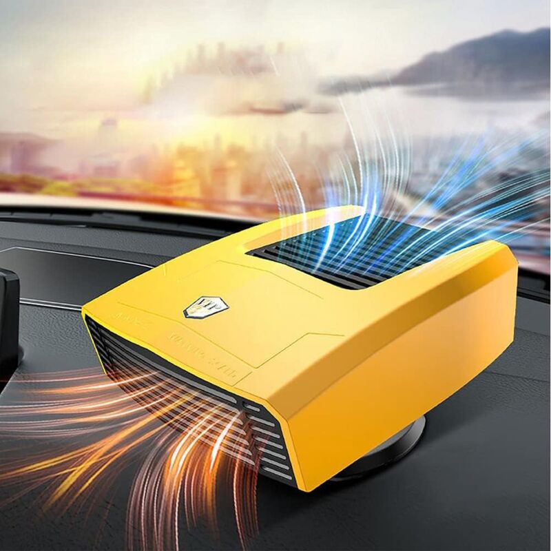 Réchauffeur de dégivrage de voiture, Car warm 180W Branchez l'allume-cigare 12V mini Portable 2 en 1 Fonction, 360 ° Réglable Noir/jaune
