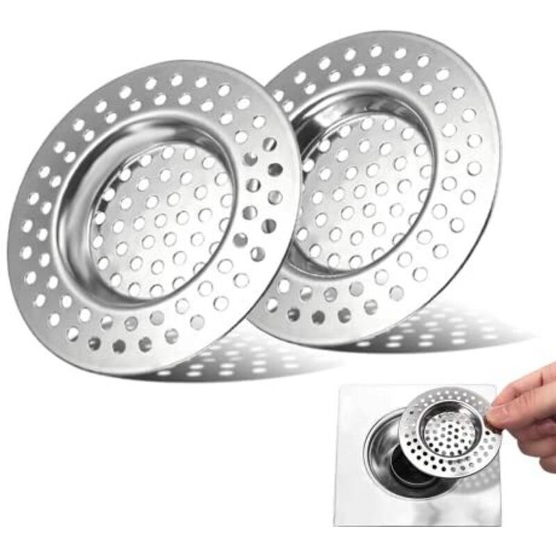 2 Pcs Filtre évier Cuisine, Tamis lavabo en INOX, Filtre Cheveux Douche, Filtre de Vidange pour évier, Grille Evier Cuisine, Accessoire Drain Lavabo