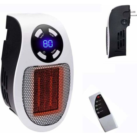 Réchauffeur d'espace 500 W, radiateur électrique à prise murale comme on le voit à la télévision avec thermostat et minuterie réglables et affichage à LED, compact pour le dortoir de bureau.