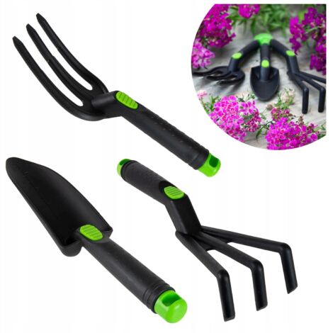 Rechen, Krallen, Schaufel, Gartengeräte-Set 3x