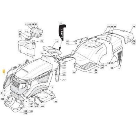 RECHTE MOTORHAUBENSEITE SEITE JX-TCX ORIGINAL STIGA-BEFESTIGUNG – 382394614/0