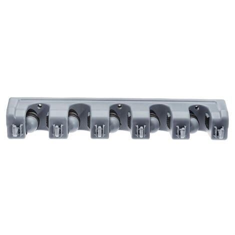 Rechteckig Besenhalter und Gartengeräte-Organisator, Wandhalterung für Waschküche, Reinigungszubehör, Küche, Schuppen und Garage, 6 Haken und 5 Schlitze, 43 x 8.5 x 6.2 cm, Grau