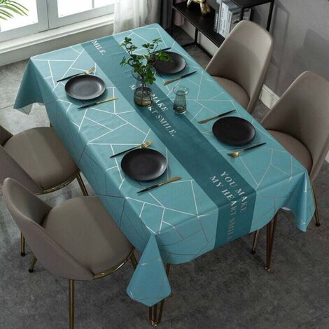 Rechteckige Antifouling-Tischdecke, rechteckige PU-Wachstuch-Tischdecke mit Retro-Druck, Esstisch, Picknick, Party, Garten, Küchentischdecke (unregelmäßiges Blau), 137 × 60 cm
