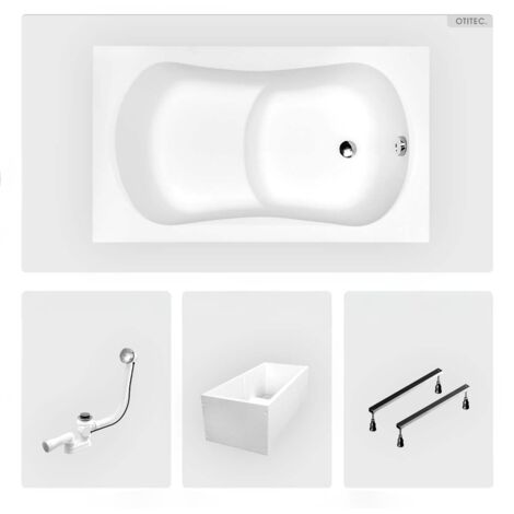 Rechteckige Badewanne - 120 x 70 cm - mit Polystyrol-Verkleidung - Füße - Griffe - Chromablauf - ARIA REHAB
