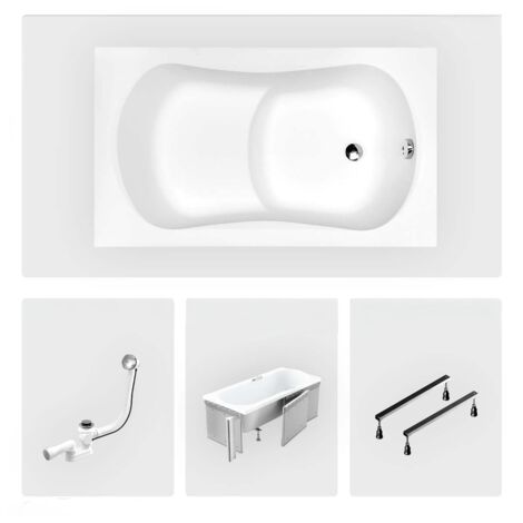 Rechteckige Badewanne - 120 x 70 cm - mit Verkleidung - Füße - Griffe - Chromablauf - ARIA REHAB