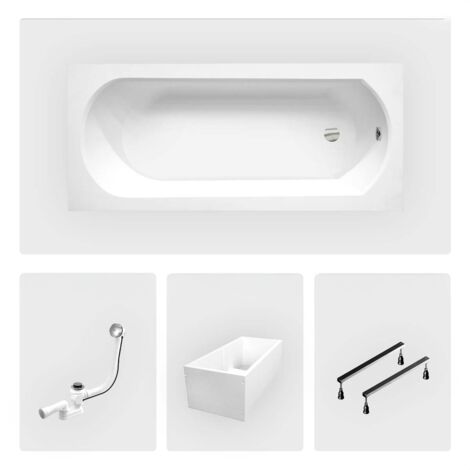 Rechteckige Badewanne - 160 x 75 cm - mit Polystyrol-Verkleidung - Füße - Chromablauf - INTRICA SLIM