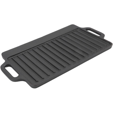Rechteckige, doppelseitige Kochplatte aus Gusseisen (40 x 20 cm) für Barbecue, Teppanyaki und Grillen, ideal für den Hausgebrauch.