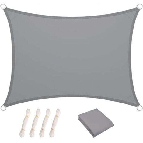 Rechteckige Outdoor-Markise aus Segeltuch, 2,5 m x 3 m, 95 % UV-Schutz, für Balkon, Garten, Hof, Park, Rasen, Schwimmbad, mit Befestigungsseilen (grau)